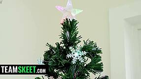 Blonde big tits babe sucks balls and gets double spanked for christmas taboo orgasm