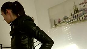 Laura in Leather Boots Gloves Fucks Masked Edon Strapon Doggystyle!