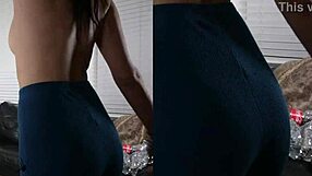 jazmin slips into tight leggings and shirt for photoshoot. juicy ass shakes wildly!