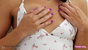 Brunette teen's perfect body on sofa craves daddy's cock in horny casting interview pov