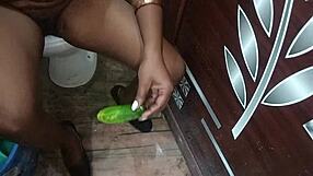 indian aunty pleasures herself in the bathroom before intense session with step brother