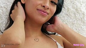 Brunette teen's perfect body on sofa craves daddy's cock in horny casting interview pov