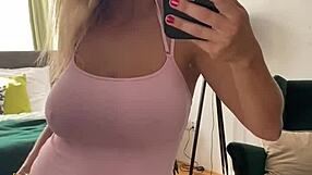 milf bounces huge tits in mirror selfie stripping panties off sexy!