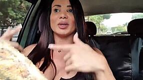 brazilian milf gives constant deepthroat blowjob in car to monster cock during casting