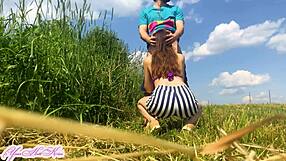 cute wife in dress sneaks outdoors gives boyfriend sloppy blowjob swallows every drop of cum