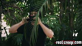 Horny maniac spanks drags blonde babe doggystyle in forest