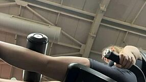 Chubby teen fingers fat pussy closeup during public workout masturbation