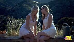 two lesbian friends lick pussies outdoors
