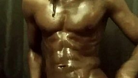 Oiled muscular bodybuilder strokes massive bbc monster cock solo