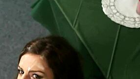 Spicy centerfold bombshell gulps jizz in extreme pov blowbang bukkake facial finish