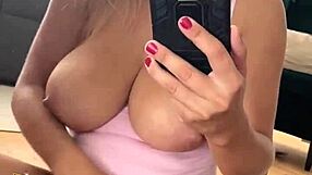 milf bounces huge tits in mirror selfie stripping panties off sexy!