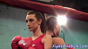 Busty Lesbians Catfight Wrestle Tits Out on Floor Hard