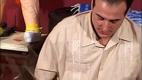 Fucking Asian Mom's Shaved Pussy Bent Over Bed in Fishnets Heels