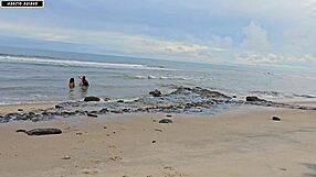 sun-kissed beach fun turns into wild bbc creampie threesome with ripped clothes and dripping big tits