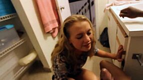 blonde babe drops to knees slurping huge black cock on miami first date