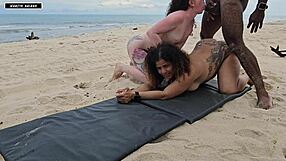 sun-kissed beach fun turns into wild bbc creampie threesome with ripped clothes and dripping big tits