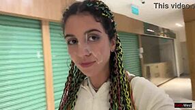 Crazy public mall cumwalk ends with toilet blowjob facial explosion