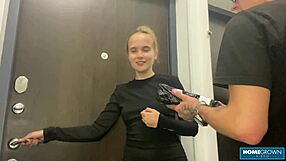 hey delivery dude trades toy for uncut cock pounding blonde lollipop babe doggystyle