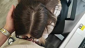 pov with busty latina boss in office skirt sucking cock fingering her huge tits