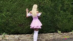 Three blonde milfs swallow cum after backyard group doggy pounding