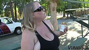 Fat blonde milf moans riding daddy's monster cock deep