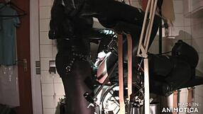 rubbernurse agnes pegs clinic slave with huge dildo till he squirts