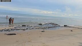 sun-kissed beach fun turns into wild bbc creampie threesome with ripped clothes and dripping big tits