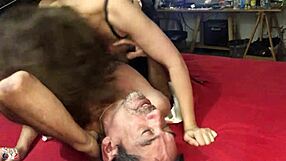 French slut in leather pants corset heels gets pussy licked rimmed and doggy hammered