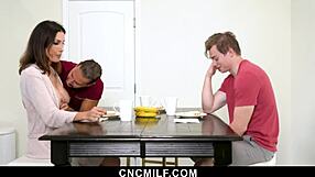 Stepmom's big tits ride for better grades in hardcore threesome