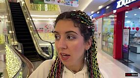 Crazy public mall cumwalk ends with toilet blowjob facial explosion