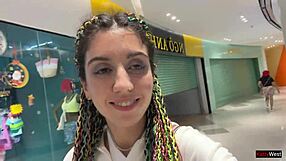 Crazy public mall cumwalk ends with toilet blowjob facial explosion