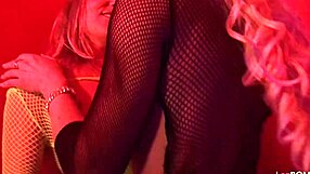 lesbian strippers rub big tits together then finger shaved wet pussies