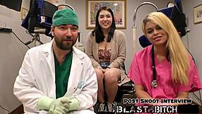 Mina Moon's Shaved Pussy Blasted Hard In Missionary Face Fuck With Latex Gloves And Cum