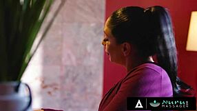 naughty milf masseuse oils couple for steamy nuru threesome lick