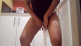 hot big ass latina stepdaughter fingers dripping pussy in kitchen for stepdad