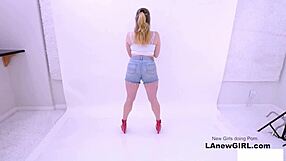 straight brunette teen seduced by lesbian stylist during sofa photoshoot interview