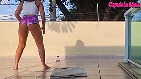 brunette hikes shorts into ass crack outdoors