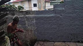 Stepmom tempts stepson with huge ass outdoors