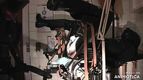 rubbernurse agnes pegs clinic slave with huge dildo till he squirts