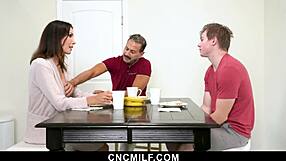 Stepmom's big tits ride for better grades in hardcore threesome