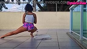 brunette hikes shorts into ass crack outdoors