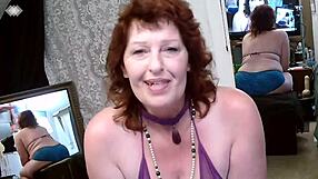 SEXY Voluptuous Dawnskye1962 STRIPS Teasing her HUGE TITS and FAT ASS before RIDING big DILDO