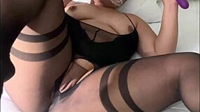 Sexy Milf in Stockings Masturbates to Squirting Orgasm with Dildo