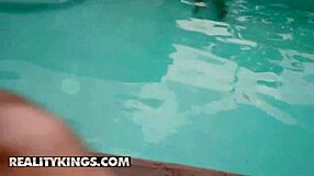 Sisi Rose's pool blowjob with JMac turns into sneaky indoor fuck frenzy