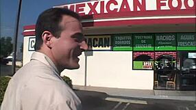 Fucking Asian Mom's Shaved Pussy Bent Over Bed in Fishnets Heels