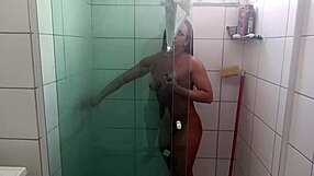 Husband's godson spies Lene bathing, bursts in, shows huge cock, she sucks and fucks him wildly!