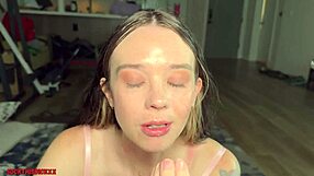 Pretty big tits milf angel ann gags on cock with sloppy teary deepthroat blowjob