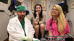 Mina Moon's Shaved Pussy Blasted Hard In Missionary Face Fuck With Latex Gloves And Cum