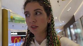 Crazy public mall cumwalk ends with toilet blowjob facial explosion