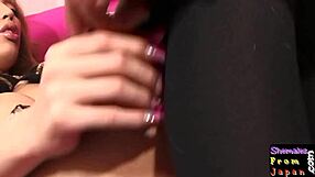 Beautiful Big-Titted Ladyboy Caresses Her Swelling Cock